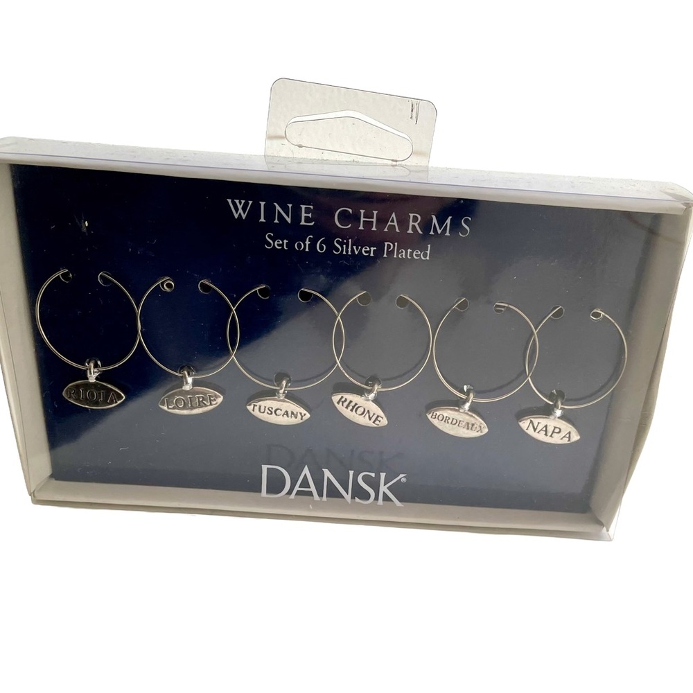 NWT Set of six silver plated wine charms by DANSK